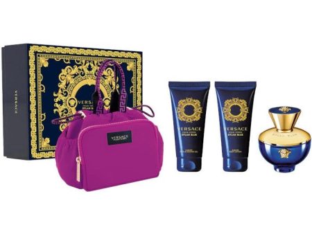 Versace Dylan Blue 4pc Womengift Set - 100mledp & Shower Gel & Bodylotion+ Clutch Bag 10ml For Discount