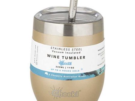 Cheeki Insulated Wine Tumbler Soft Gold with S Steel Straw 320ml For Discount