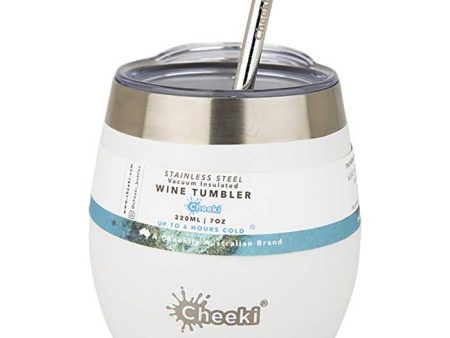 Cheeki Insulated Wine Tumbler Spirit White with S Steel Straw 220ml Discount