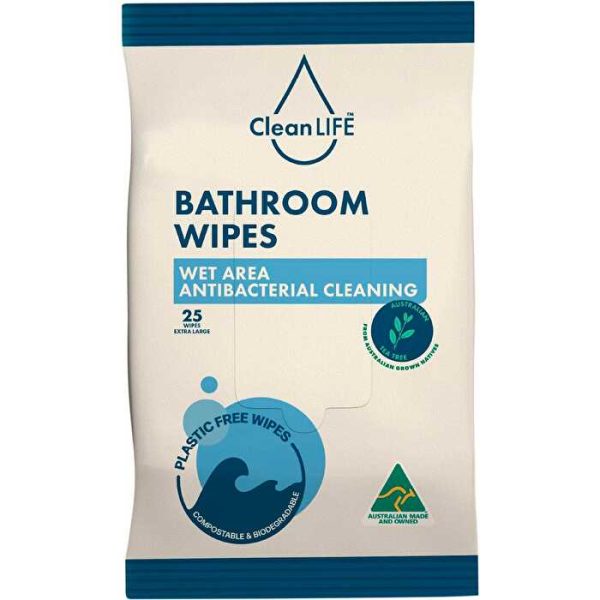 Cleanlife Bathroom Plastic Free Wipes Antibacterial Cleaning 25pk Online now