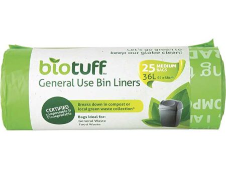 Biotuff General Use Bin Liners Medium Bags 25pk 36L Fashion