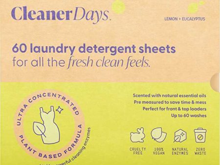 Cleaner Days Laundry Detergent Sheets Lemon + Eucalyptus 60pcs Supply