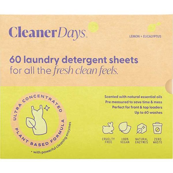 Cleaner Days Laundry Detergent Sheets Lemon + Eucalyptus 60pcs Supply