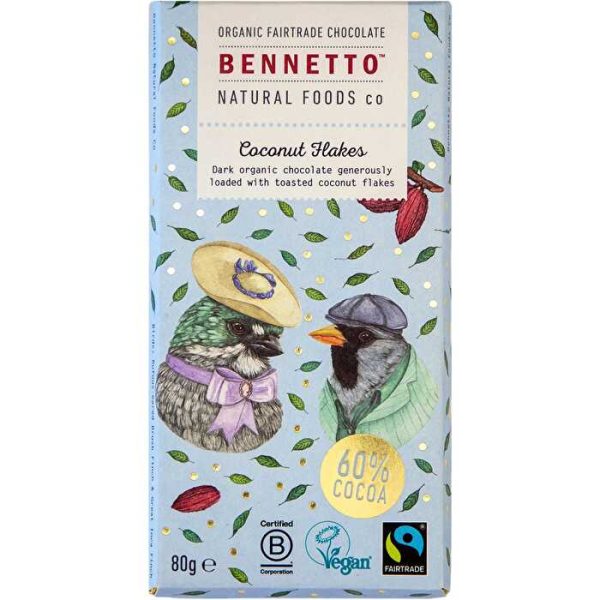 Bennetto Organic Dark Chocolate Coconut flakes 12x80g Cheap