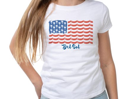 DelSol Classic Crew Tee - Tropical Americana-White by DelSol for Women - 1 Pc T-Shirt (Medium) Sale