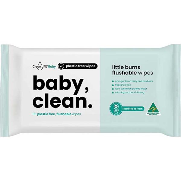 Cleanlife Baby Clean Flushable Plastic Free Wipes 80pk on Sale