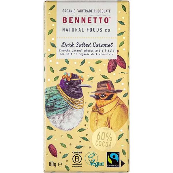 Bennetto Organic Dark Chocolate Dark Salted Caramel 12x80g Online Hot Sale