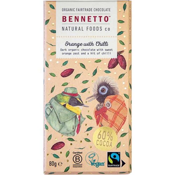 Bennetto Organic Dark Chocolate Orange with Chilli 12x80g Online Hot Sale