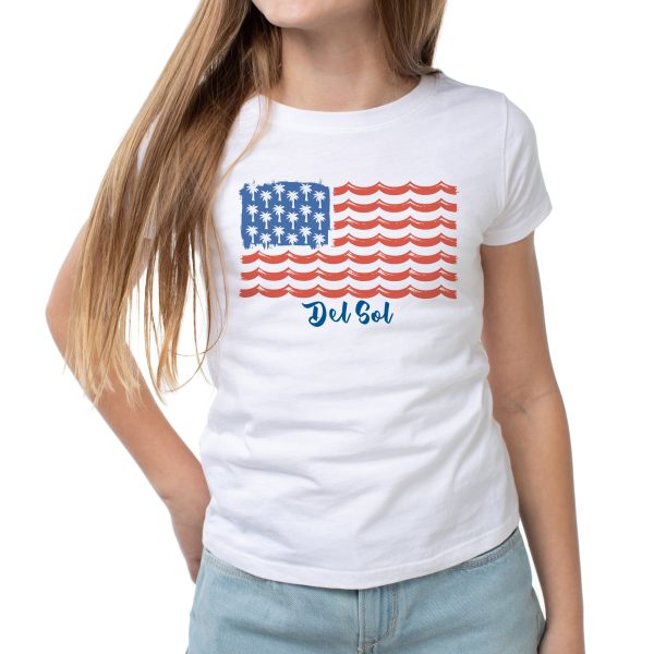 DelSol Classic Crew Tee - Tropical Americana-White by DelSol for Women - 1 Pc T-Shirt (Small) Online Sale