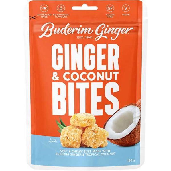 Buderim Ginger Ginger & Coconut Bites Soft & Chewy Bites 150g For Sale