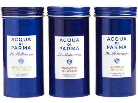 Acqua Di Parma Blue Mediterraneo Variety 3 Piece Variety With Arancia Di Capri & Chinotto Di Liguria & Bergamotto Di Calabria And All Are Powder Soap 75ml 2.5oz Hot on Sale