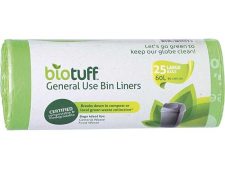 Biotuff General Use Bin Liners Large Bags 25pk 60L Fashion