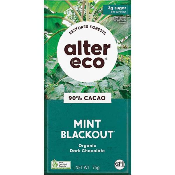 Alter Eco Chocolate Organic Dark Mint Blackout 12x75g For Sale