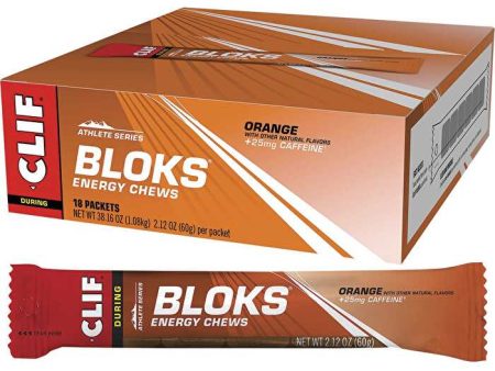 Clif Bloks Energy Chews Orange 25mg Caffeine 18x60g on Sale