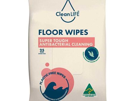 Cleanlife Floor Plastic Free Wipes Antibacterial Cleaning 25pk Online