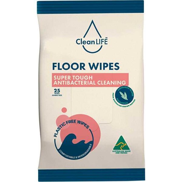 Cleanlife Floor Plastic Free Wipes Antibacterial Cleaning 25pk Online